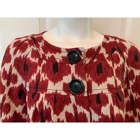 Michael Kors Red & White Patterned Button-Up Coat Size Small - Picture 2 of 9